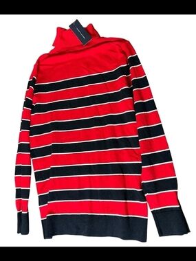 Tommy Hilfiger Red and Black Striped Turtleneck Sweater